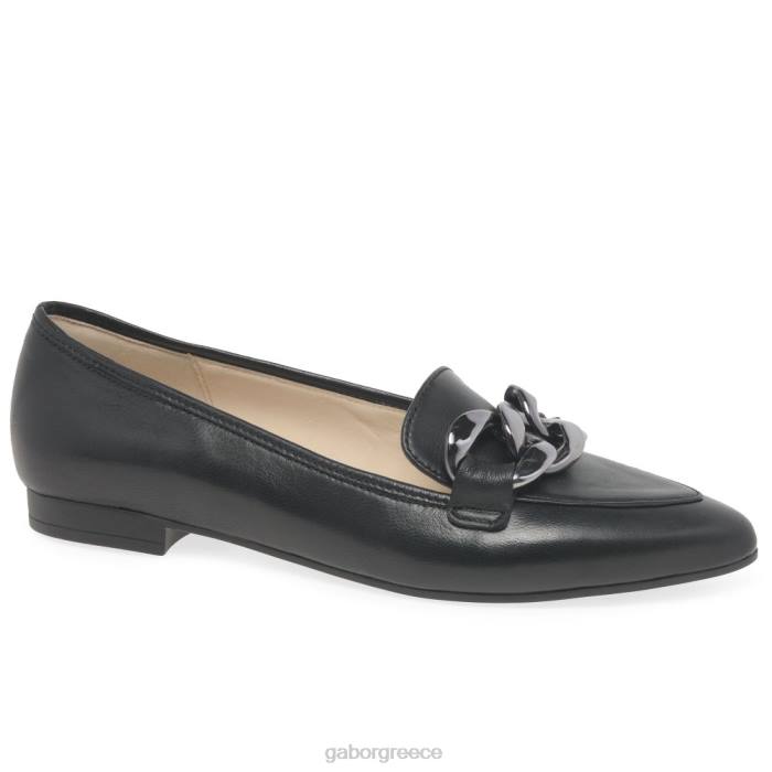 Gabor Greece - Gabor γυναίκες κάλαντα loafers μαύρο δέρμα 6N6497 είδη υπόδησης