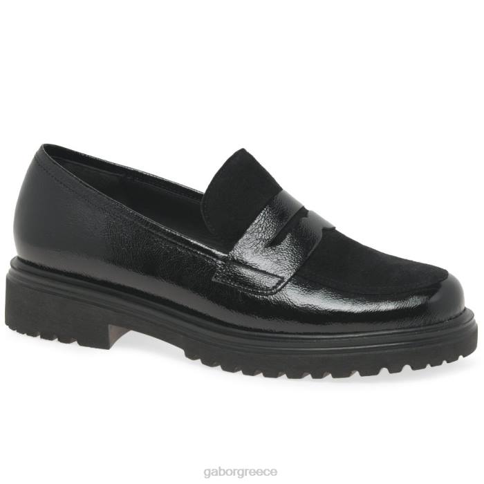 Gabor Shoes - Gabor γυναίκες μοκασίνια finch penny πατέντα μαύρης ρυτίδας 6N64321 είδη υπόδησης